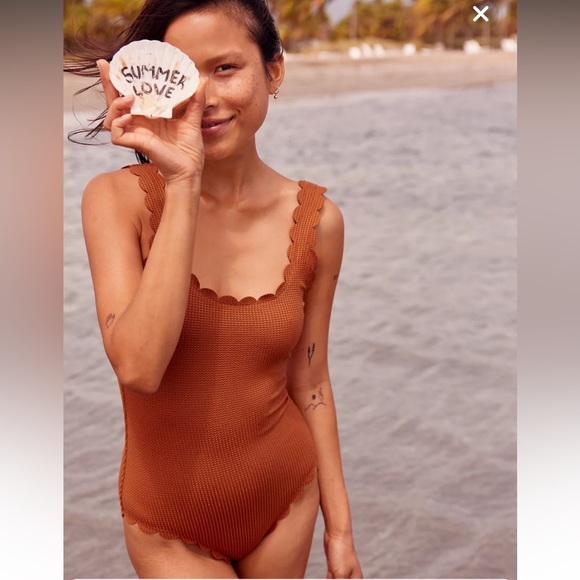 aerie Other - NWT Aerie Waffle Scalloped One
Piece Swimsuit Jupiter Brown Size Medium